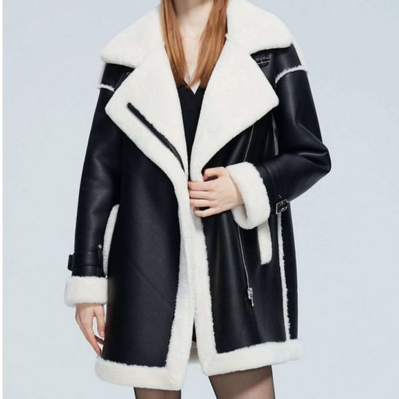 luxury PU leather fuzzy coat contemporary warm streetwear - Picture 8 of 8